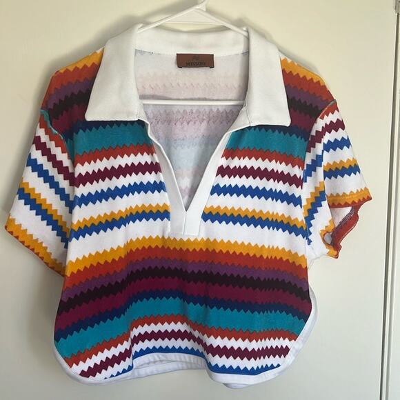 Missoni Zig Zag Cotton Blend Cropped Polo Size 10 NWT Multicolor Chevron - Picture 6 of 11